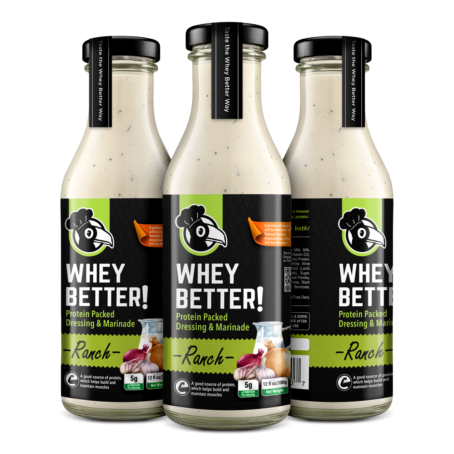 Whey Better! Protein-Packed Ranch Dressing & Marinade – 2 Bottle Bundle – 12 oz Glass – 5g Protein per serving – Clean Ingredients