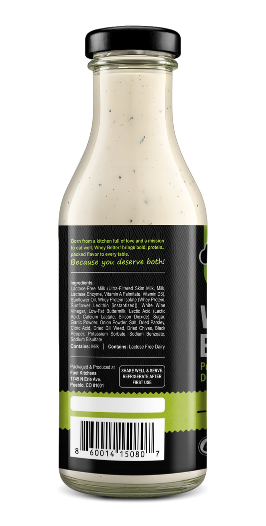 Whey Better! Protein-Packed Ranch Dressing & Marinade – 2 Bottle Bundle – 12 oz Glass – 5g Protein per serving – Clean Ingredients